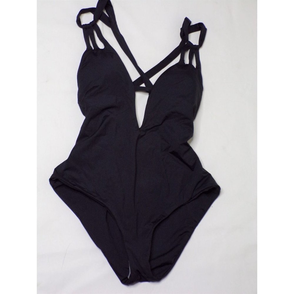 BECCA Color Code Skylar Plunge One-Piece Swimsuit Medium (8-10) Black NEW - Picture 4 of 7